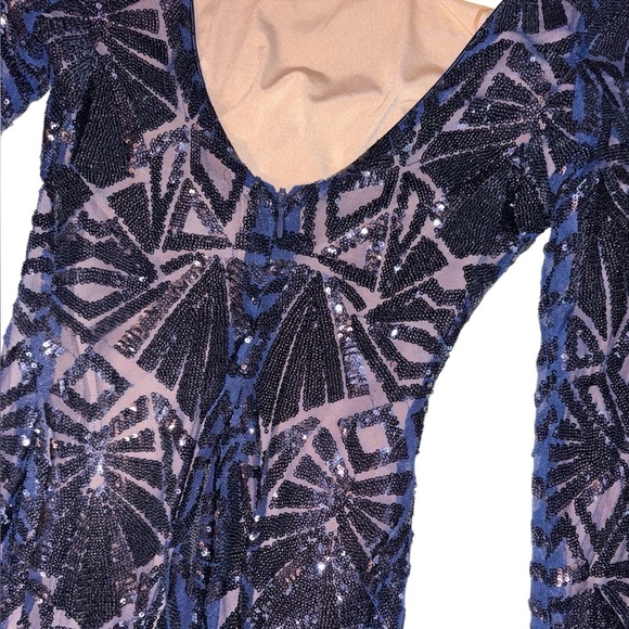 Dress The Population Nordstrom Emery Midi Dress Navy Sequin Long Sleeve Size XS - Picture 6 of 12